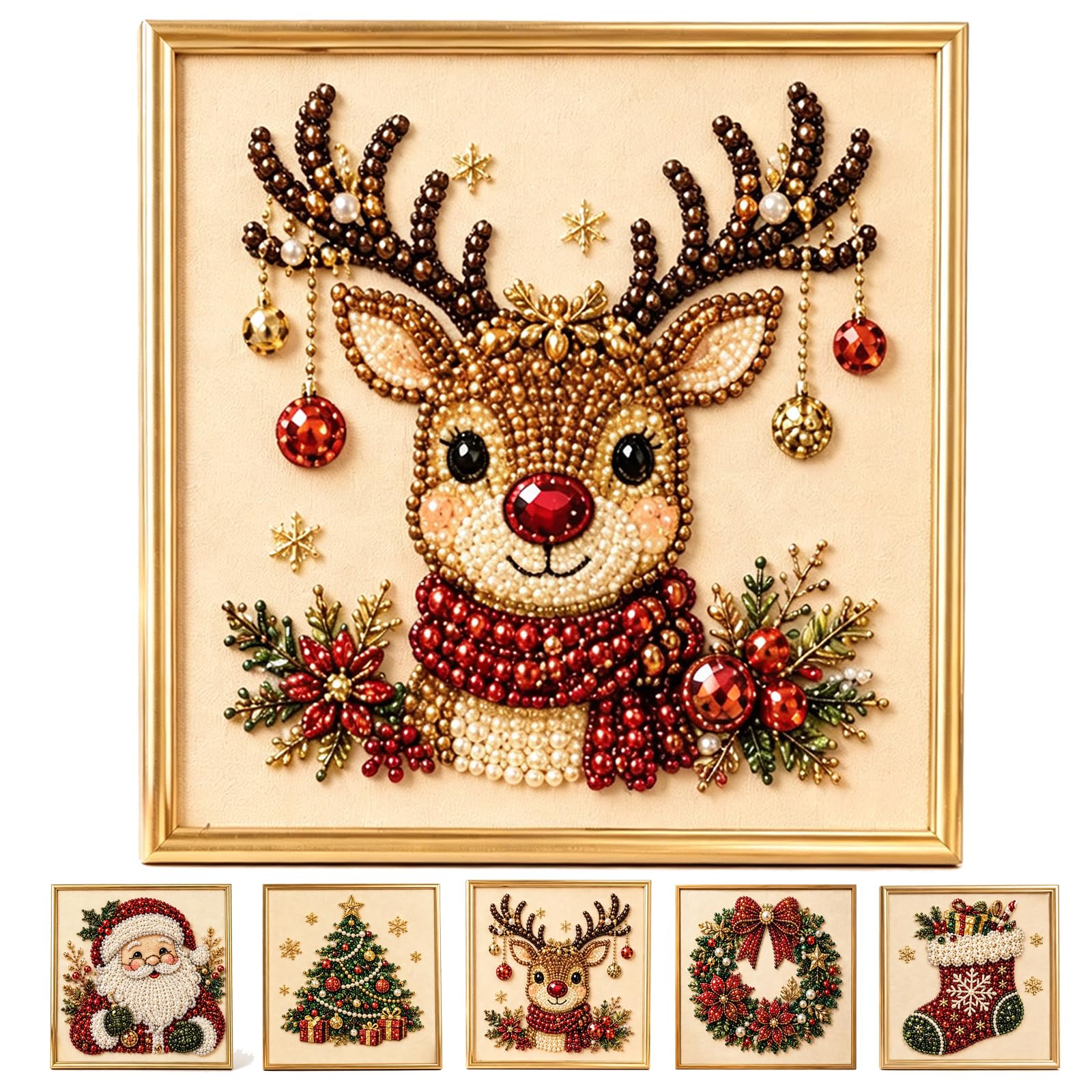 DIY Christmas Pearl Diamond Painting Art Kits with Frame, Christmas Pearl Beads Art Craft for Adults & Beginners, Gemstone Diamond Dots Beads Painting for Home Wall Decor，#C