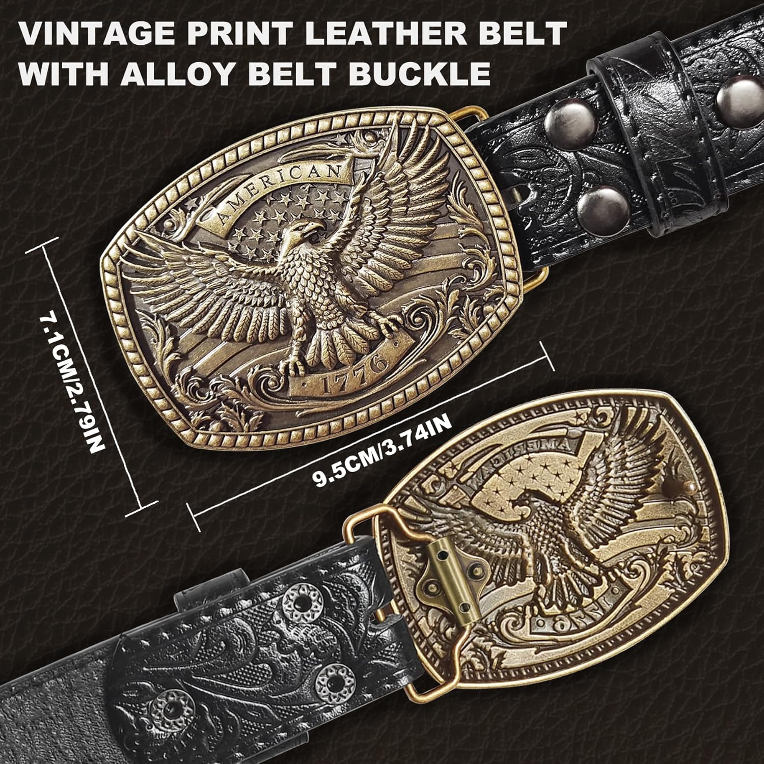 Western Belt for Belt Buckle - 1.5" Adjustable Leather Belts with Eagle Buckle Cowboy Belts for Men Women 34"-40" - Image 2