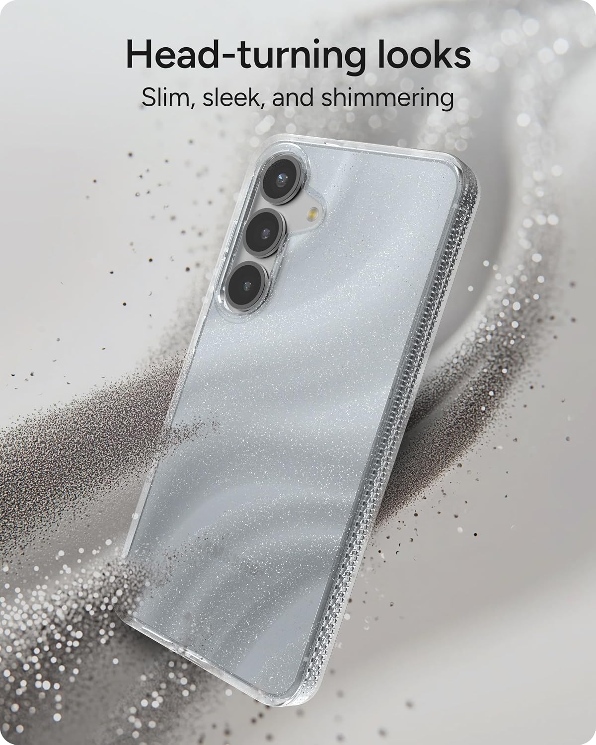ZAGG Milan Samsung Galaxy S25 Case – Stylish & Slim Design, 13ft Drop Protection, Wireless Charging Compatible, Eco-Friendly,Glitter Swirl Silver