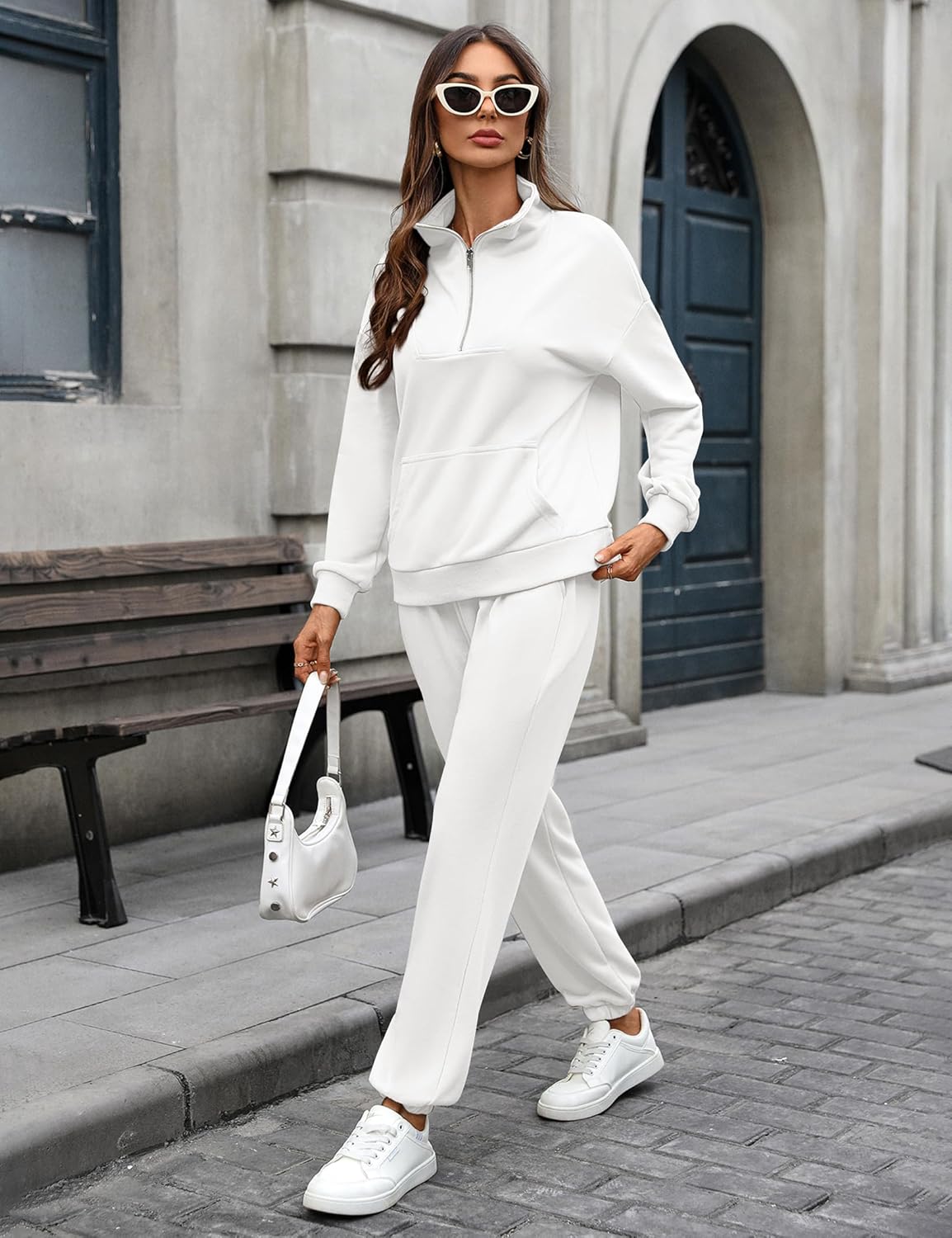 Women's Cozy 2 Piece Outfits Lounge Sets Long Sleeve Half Zip Sweatshirt Tops Jogger Sweatpants Sweats Track Suits Set - Image 3