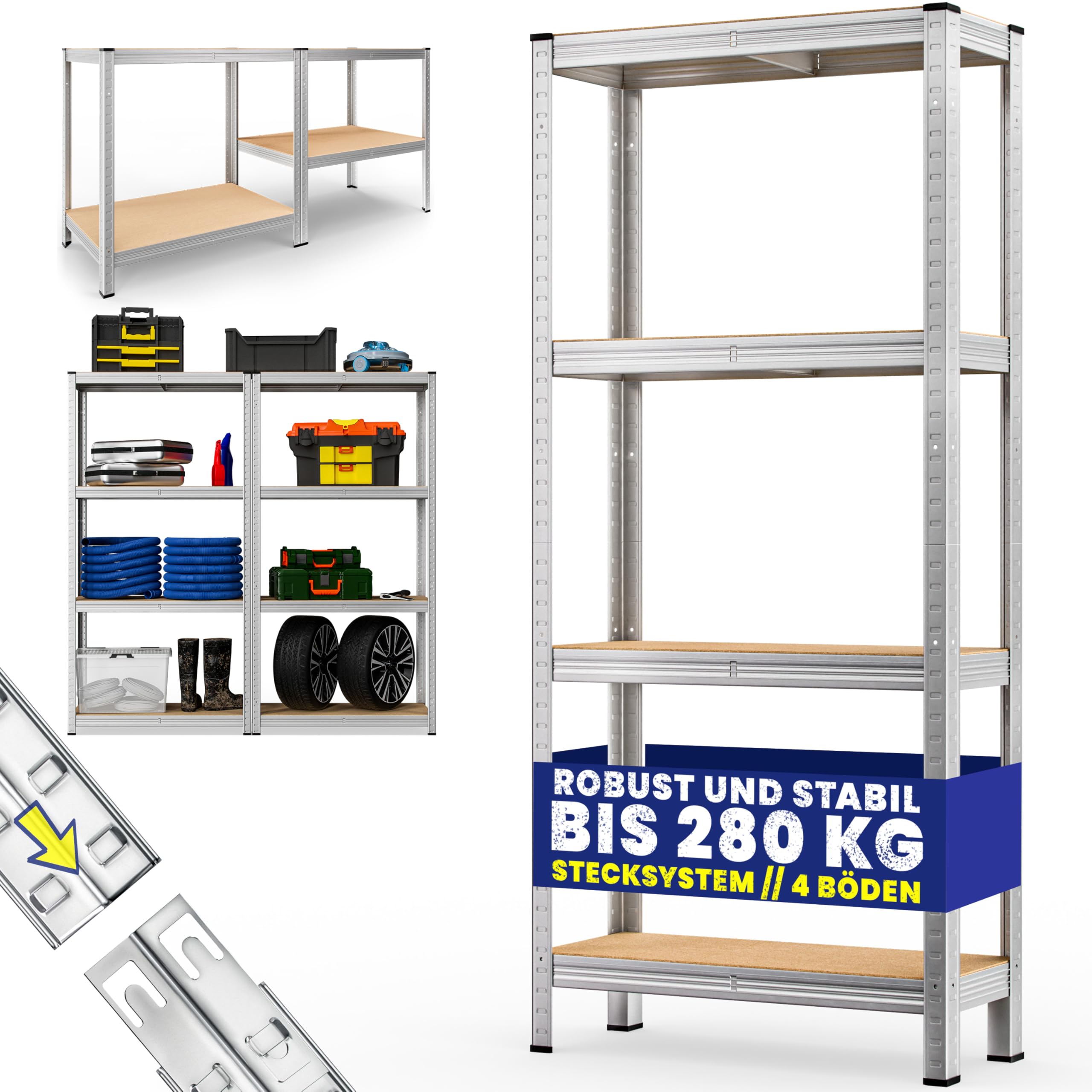 Monzana Schwerlastregal – 170 x 75 x 30 cm, 280 kg Tragkraft, 4 MDF-Platten