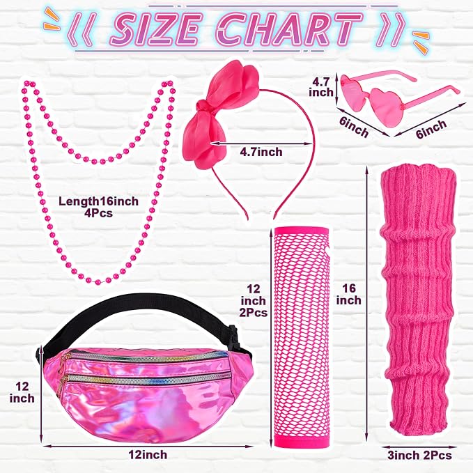 Set de accesorios de disfraz 80s para niñas 14 piezas miniatura 2