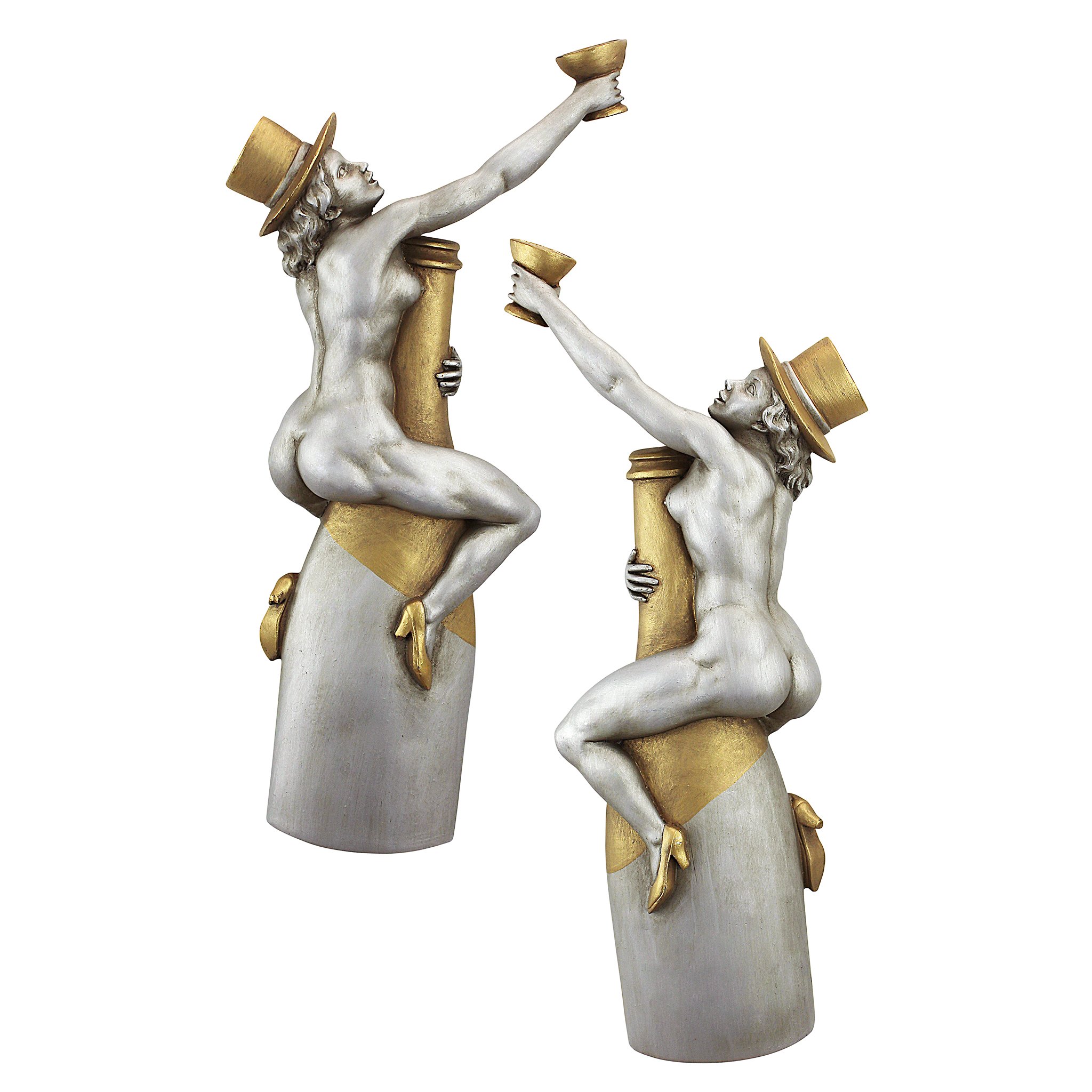 Design Toscano Champagne Cuddle Cuties Speakeasy Bar Wall Sculptures, pewter
