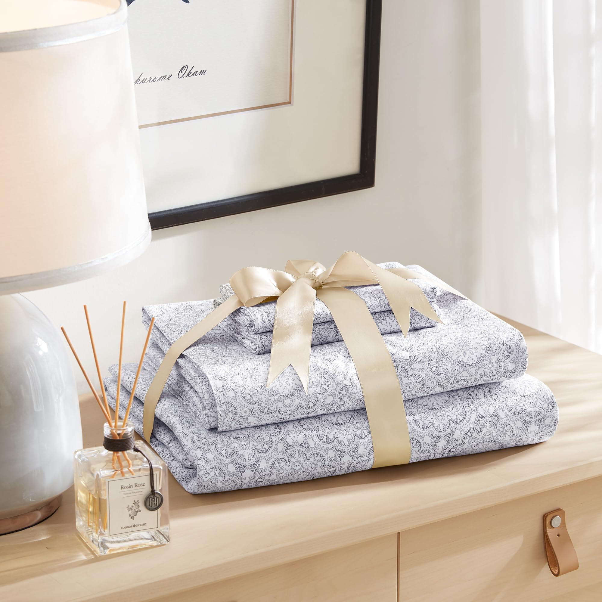 Comfort Spaces Komplet pościeli, 100% bawełna, oddychający, lekki, miękki, z elastyczną kieszenią 35 cm, do materacy o grubości do 40 cm, pościel całoroczna, poszewka, 4 el., Full Adelia, szary