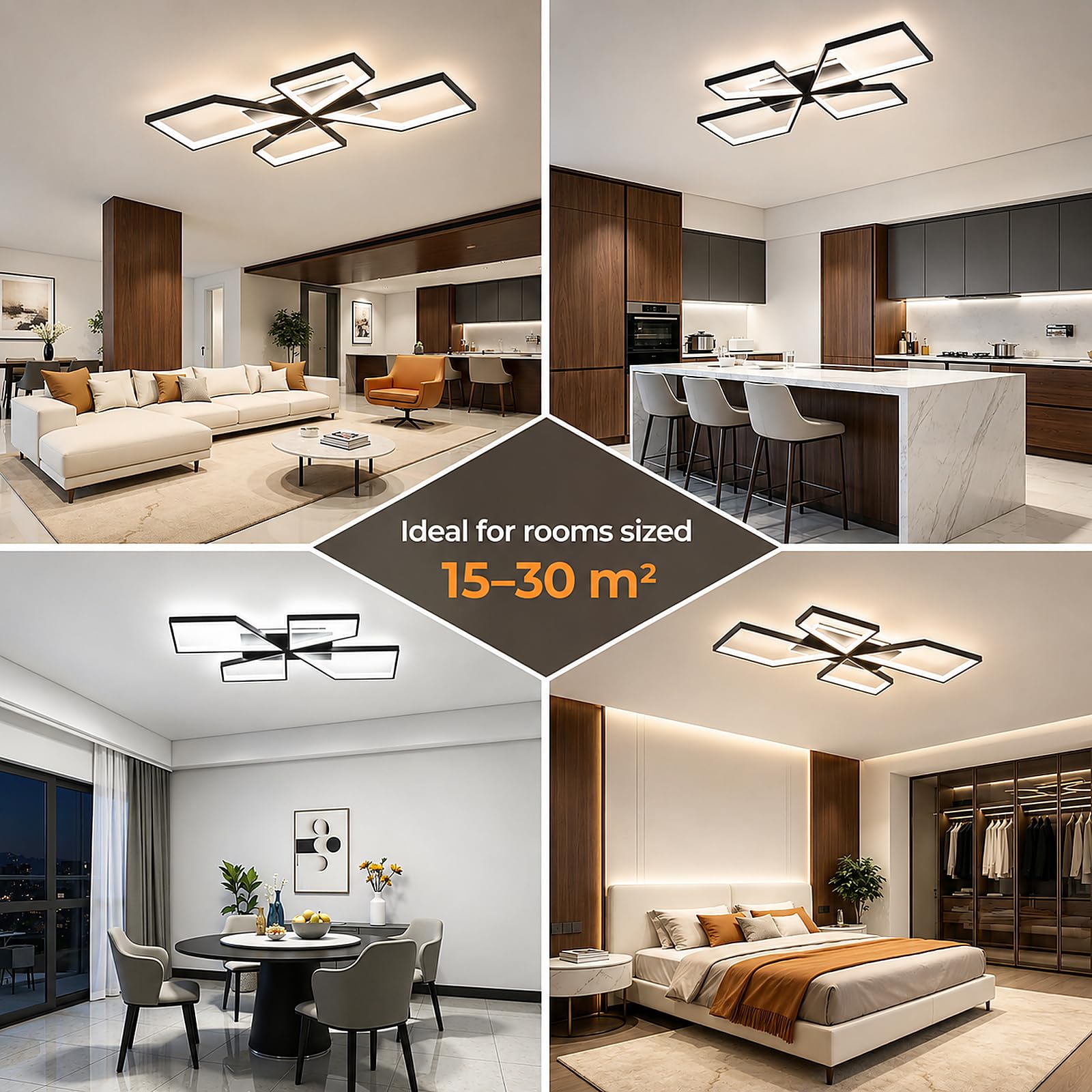OTREN LED Deckenleuchte Wohnzimmer mit Fernbedienung und APP, 78CM 72W | Geometrische Deckenlampe Dimmbar mit Fernbedienung 3000K–6500K, Moderne Wohnzimmerlampe für Esszimmer & Schlafzimmer