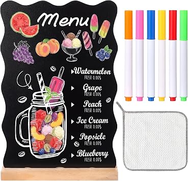 AceOrbit 8 x 12 Inch Scalloped mini Chalkboard Signs with Wooden Stand 6 Chalk Markers Blackboard Labels for Wedding Celebration Party Food Signs for Buffet, Reusable Message Boards Name Place Cards