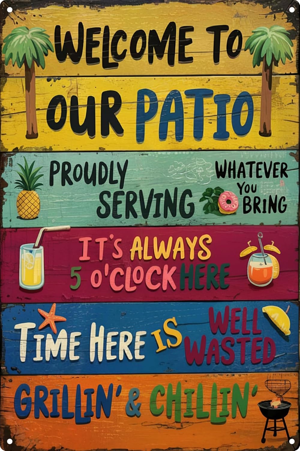 Patio Party Metal Sign 8x12in Retro Bar Plaque for Outdoor Grill Area Backyard Decor Entertaining Gift