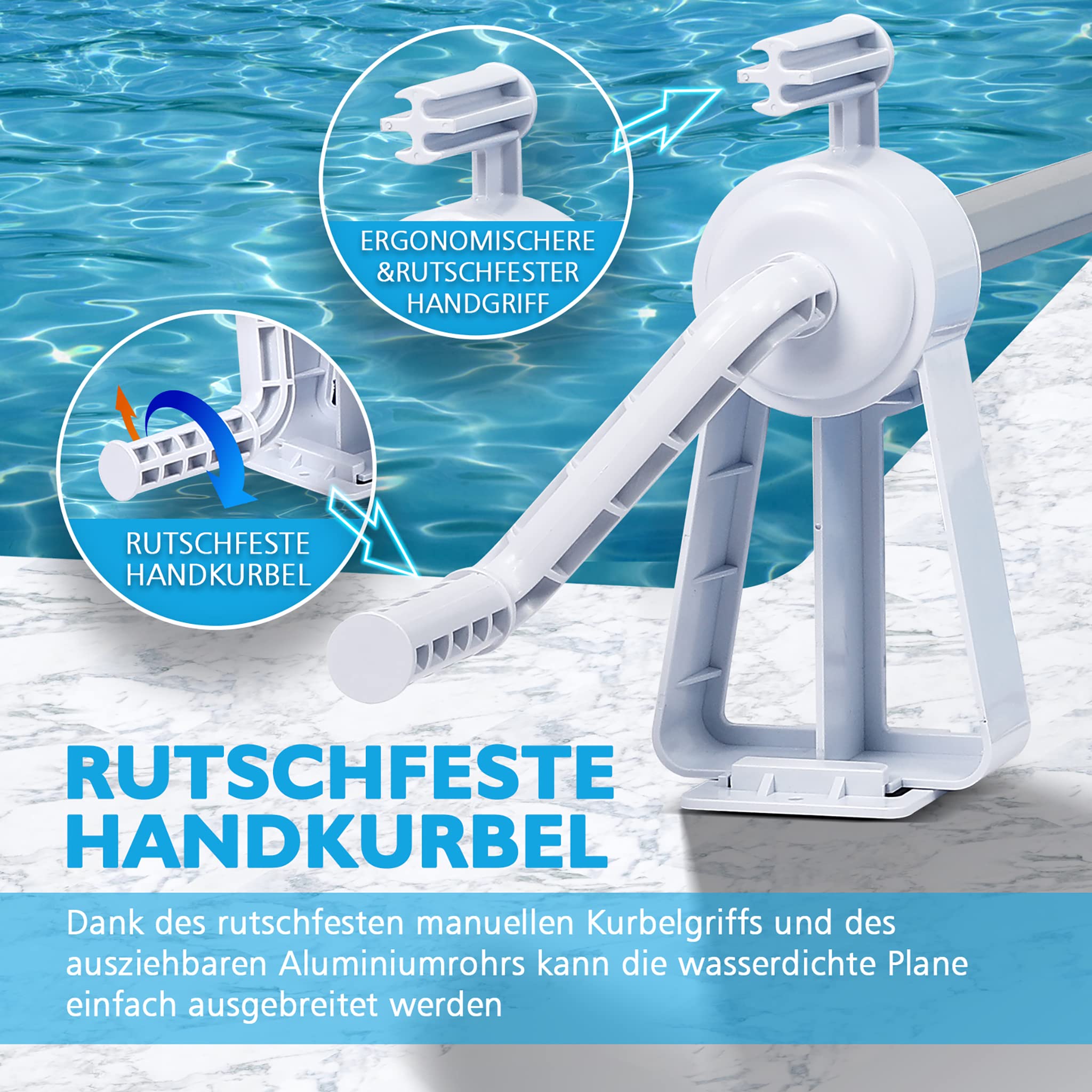 Pool Aufrollsystem 1,05m - 6,15 m Verstellbar | Alu Teleskoprohr | Pool Aufroller Aufrollvorrichtung Aufrollsystem für Solar- und Poolplanen, Abdeckplane, inkl. Bänder
