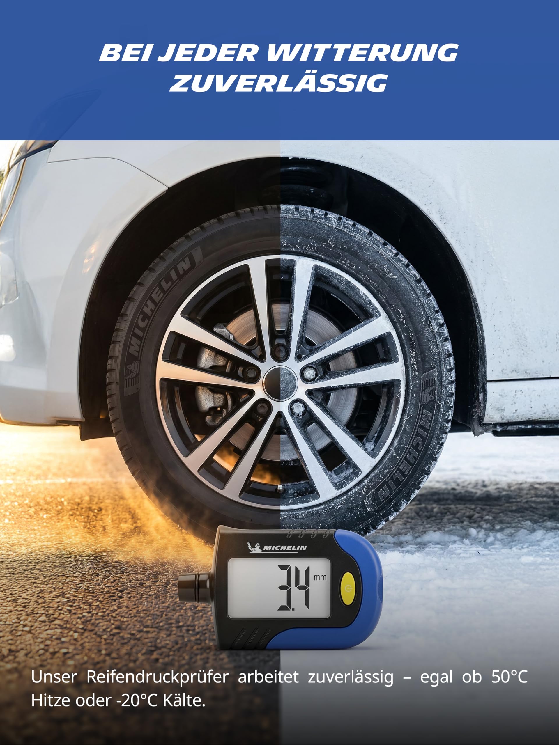 MICHELIN Verificatore di Pressione e Usura pneumaticiI + Funzione di misurazione in Bar