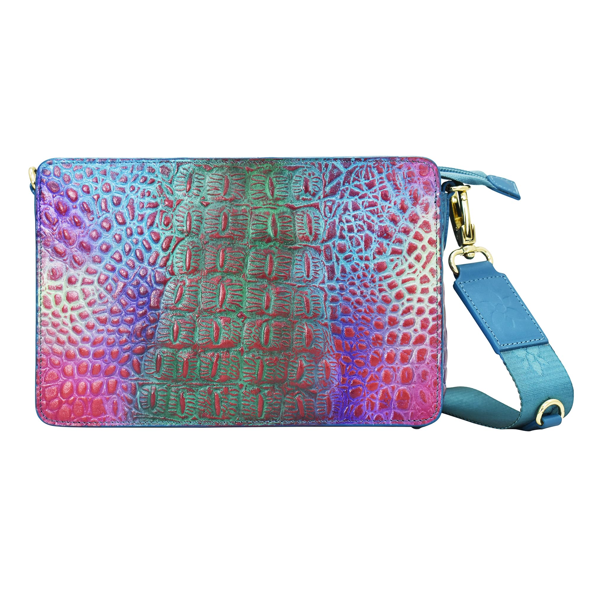 Anuschka Women’s Hand-Painted Genuine Leather Triple Compartment Crossbody - Crocodile Embossed Daydream