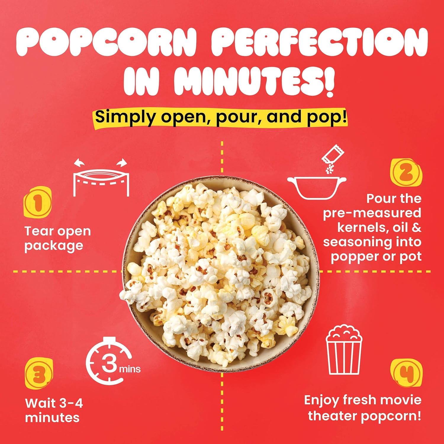 Handi-Pak Gourmet Popcorn Kit, 24 Pre-Portioned Packs for 8 oz Poppers, Popcorn Machine, Movie Theater Style, Butter Coconut Oil, Packet with Kernels & Seasoning - Image 6