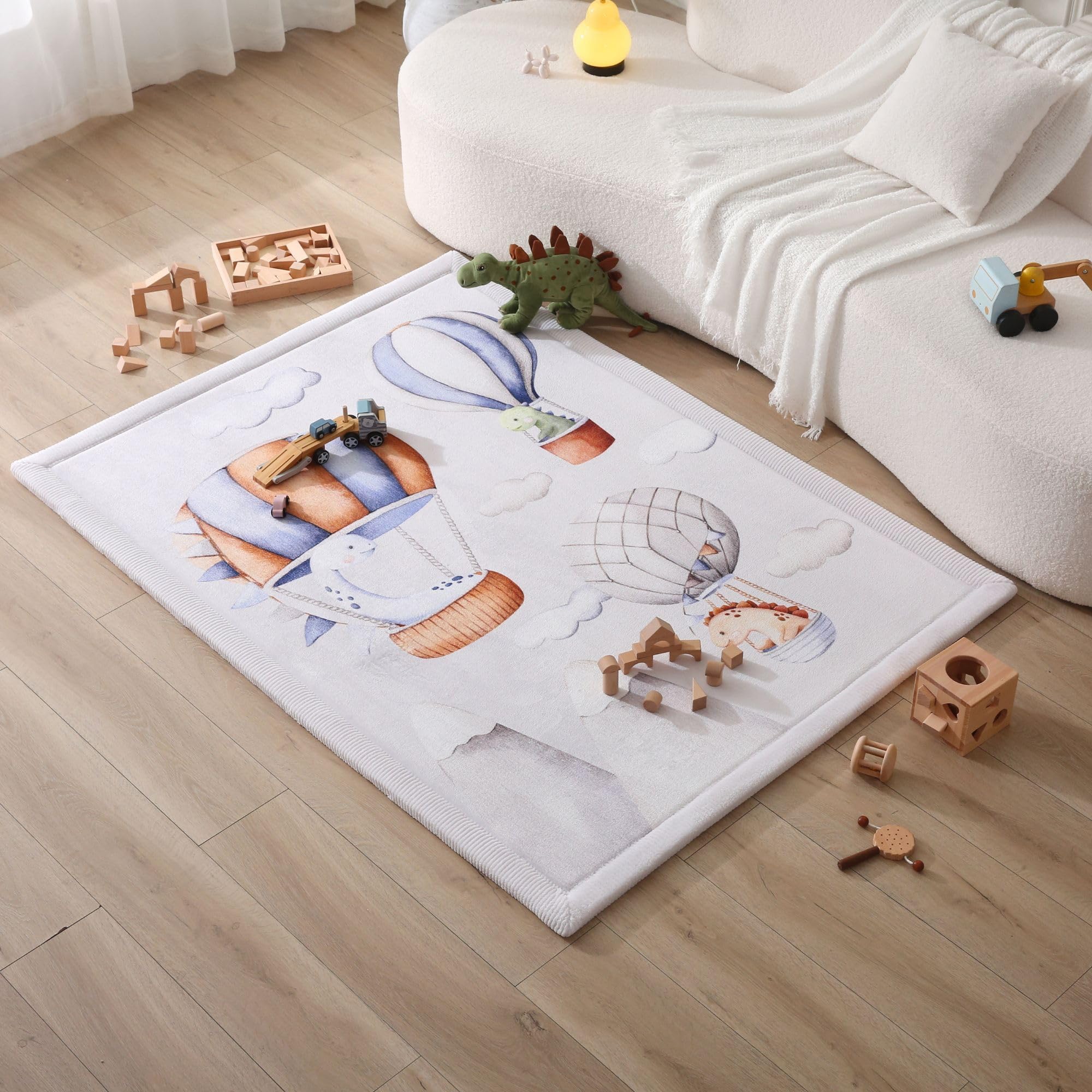 Hakuna Matte Tappetino per bambini, 170 x 120 x 2,5 cm, palloncini di dinosauro, tappetino per bambini, con memory foam, coperta da gioco antiscivolo, Tatami Bebe, pavimenti per bambini | Coral Velvet - Tappeto in schiuma ad alta densità, per gattonare, g