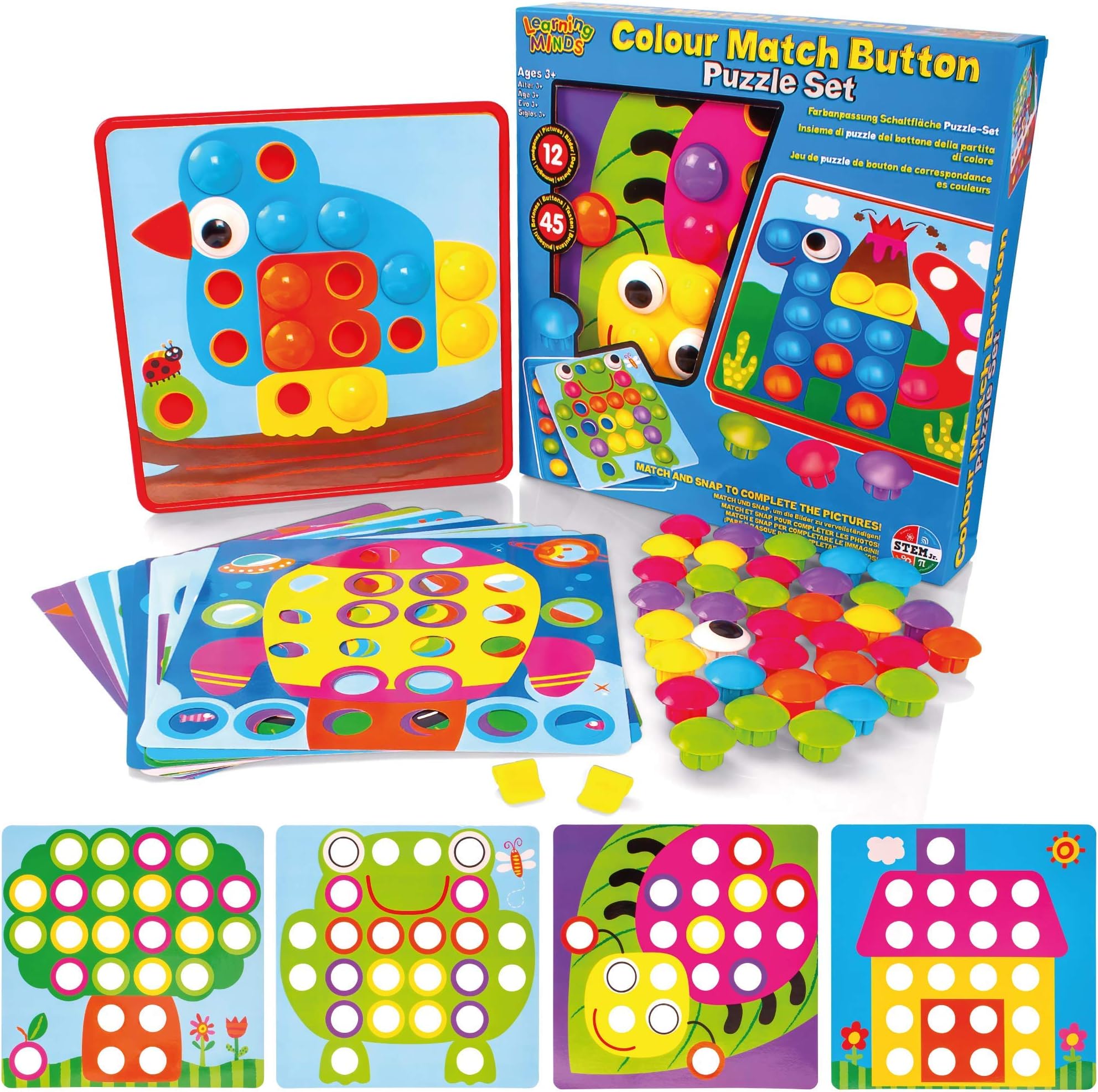 Learning Minds Colour Match Button Art Puzzle Set - Educational Mosaic Picture Pegboard Toy For Kids