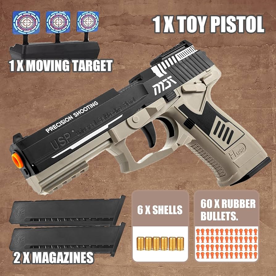3T6B Fidget Soft Bullet Guns Toy with 20 Soft Balls and Mini Steel Disc