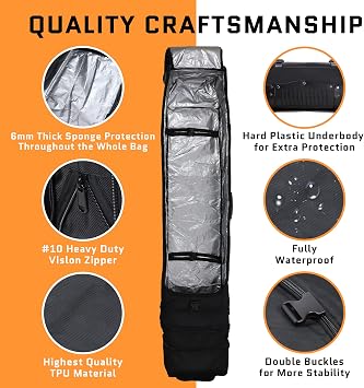 Snowboard Bag with Wheels | Store all your Snowboarding Gear | Snowboard Bag for Air Travel | Waterproof Design | Fully Adjustable fit 150cm-170cm | Rollup Design for Ultimate Portable Storage