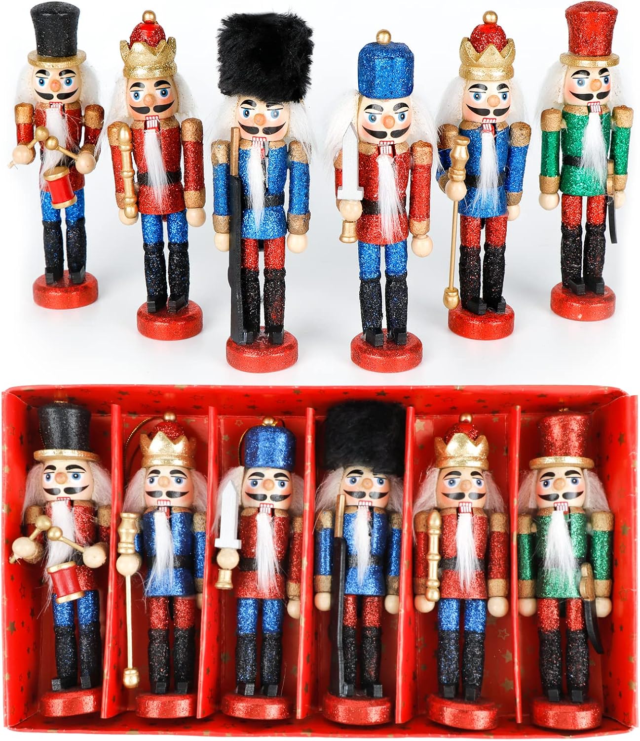 OurWarm Nutcracker Christmas Decorations 6Pcs Christmas Nutcrackers Ornaments, Sparkle Nutcrackers Figures for Christmas Tree Ornaments Birthday Gift Home Party Xmas Decorations