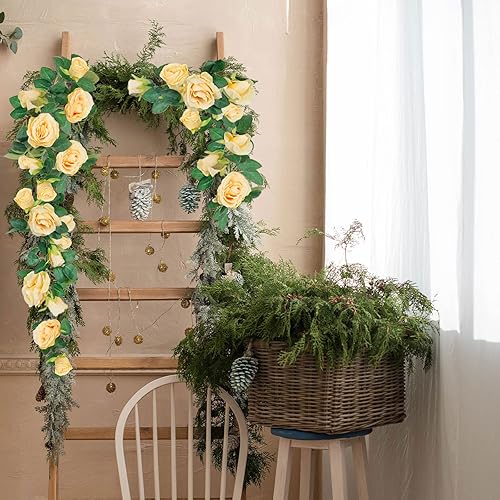 Miniatura 6 de TELDRASSIL 4 guirnaldas de flores artificiales de seda falsa, vid colgante para boda, fiesta, fondo, arco de jardín, decoración de fondo (champán)