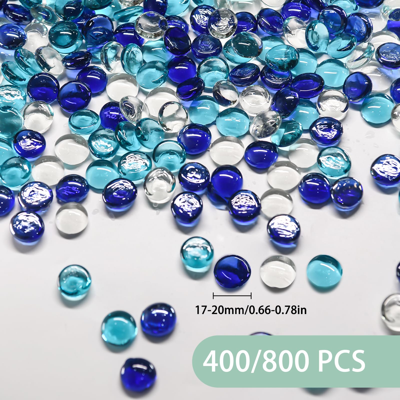 Hiziwimi 3.6kg(About 800Pcs) Decorative Glass Pebbles, Sky Blue Cobalt Blue Transparent, 17-20MM Decorative Stones - Image 2