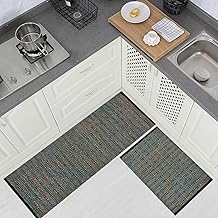 house of handmade™- Anti Slip Kitchen Mat Combo- 2 Pieces (Runner+Mat) Size- 50X140 & 50X80 cm, Handwoven Cotton Floor Rugs, Machine Washable. Black Melange