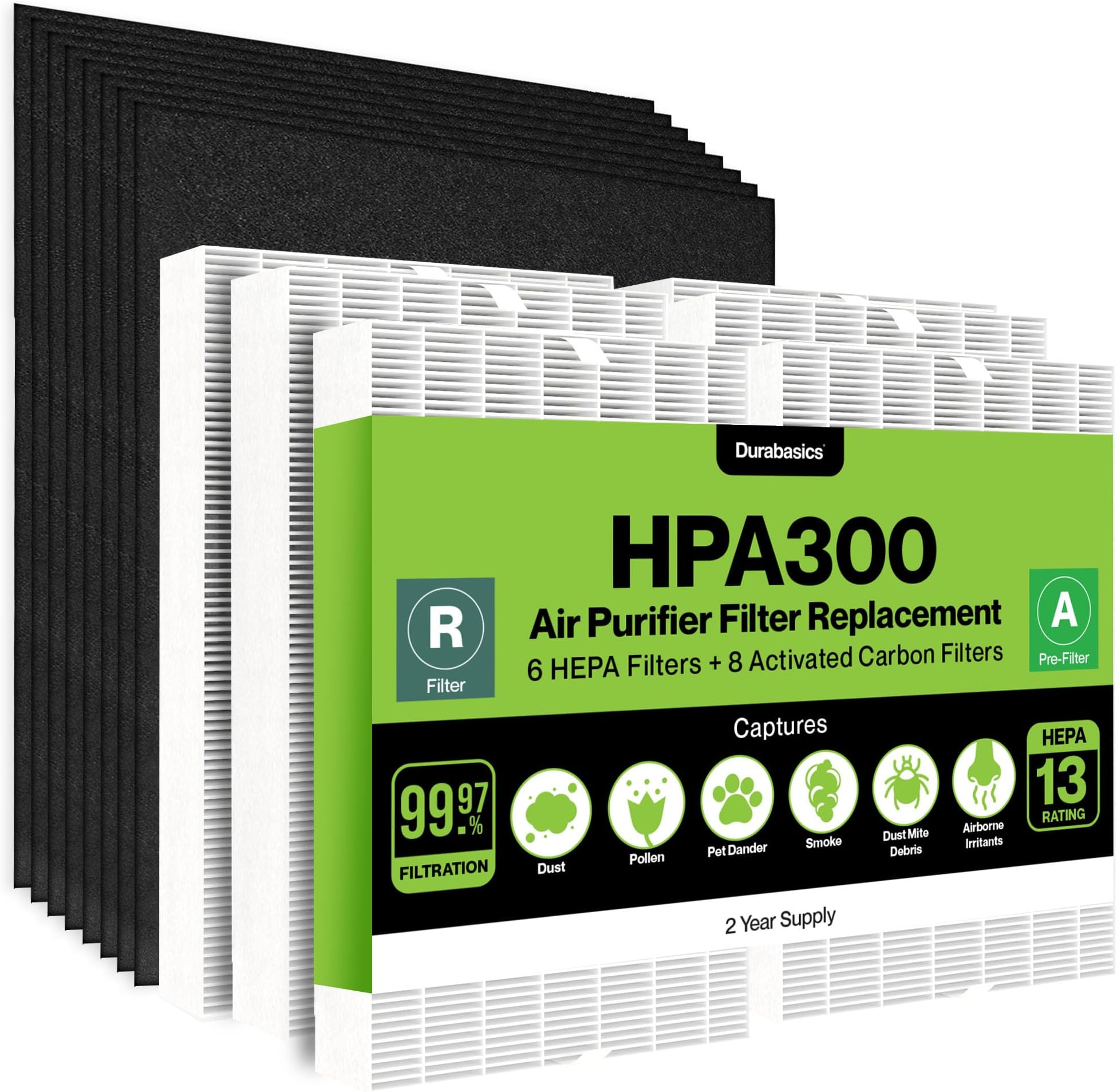 Durabasics 6 HEPA Filter Set for HPA300 Honeywell Air Purifier Filters & Honeywell HPA300 - For Honeywell Air Purifier Filter Replacement HPA300 - Replacements for Honeywell Filter R & HPA300 Filter