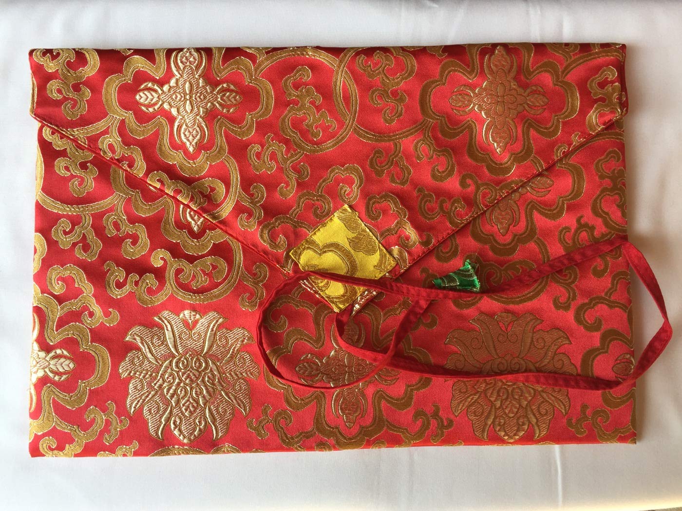 Tibetan Buddhist red Lotus Design Silk Brocade Dharma Text Cover/Book Cover/Laptop Cover/A/4 Size 10.5 inch x 13 inch