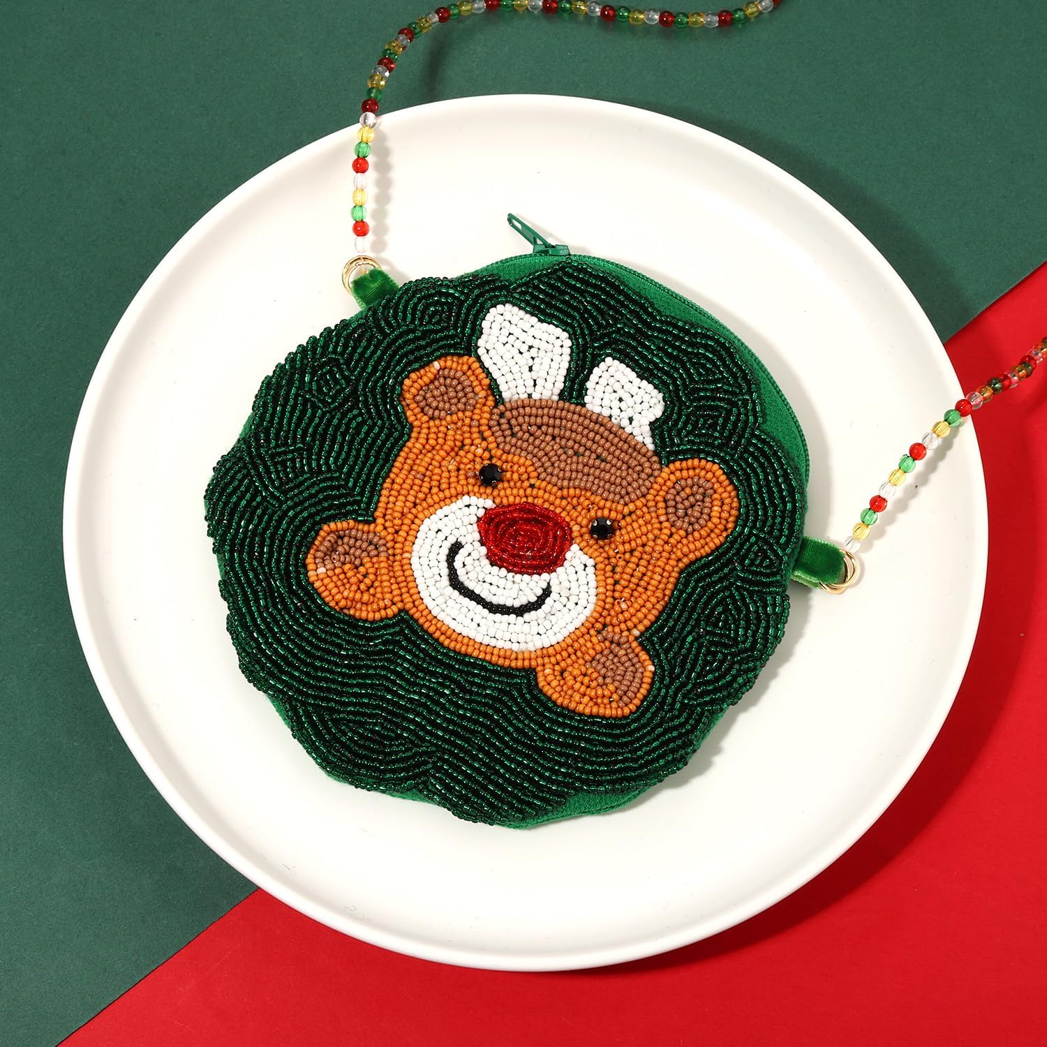 NVENF Christmas Purse Crossbody Bag for Women Beaded Christmas Tree Reindeer Boot Shoulder Bag Holiday Accessories Gifts - Image 3