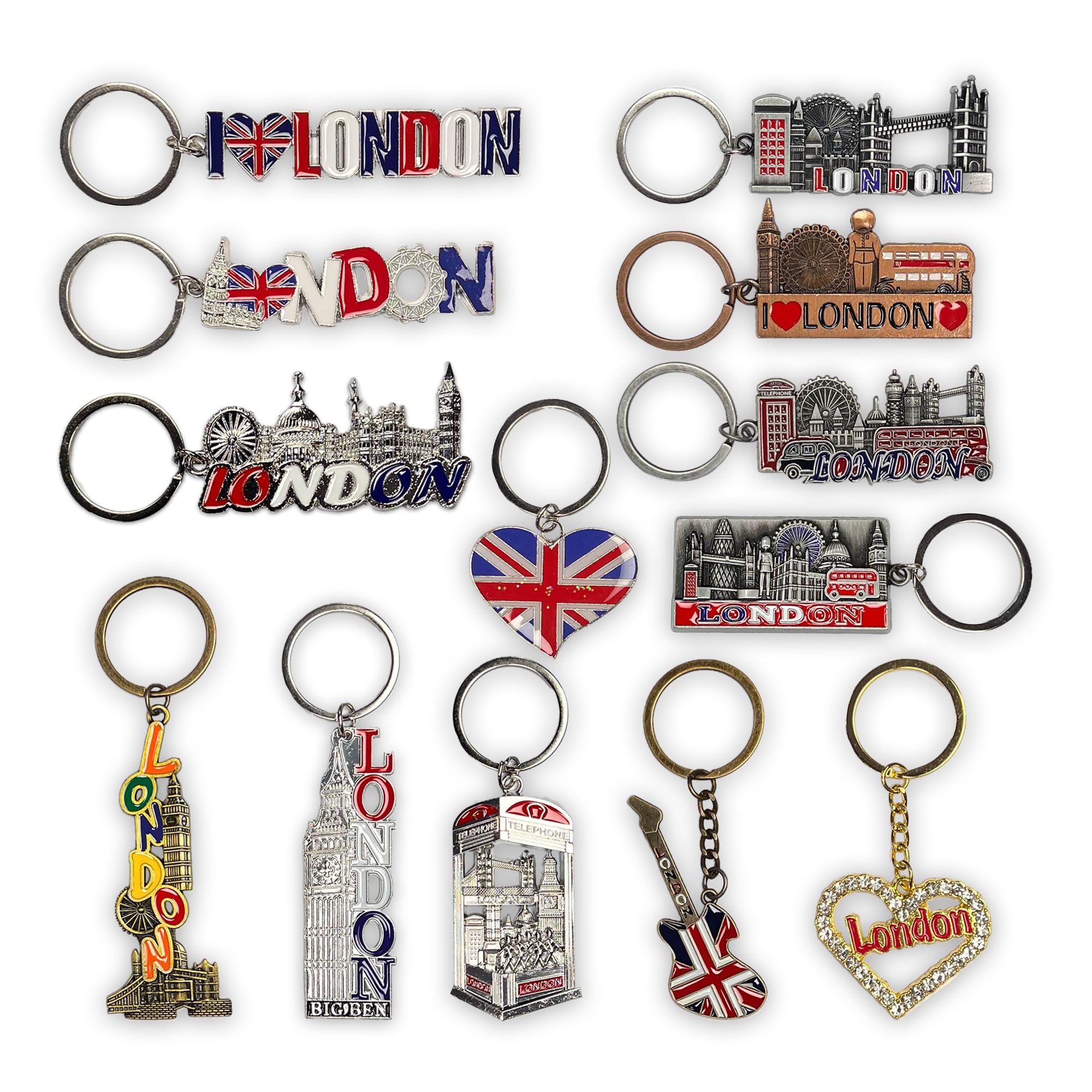 SAJAK 12X London Skyline Keyrings – 3D Metal Collectible Keychains Featuring Iconic British Landmarks, Decorative Souvenir Gift for Office, Home, Keepsakes & Party Favours