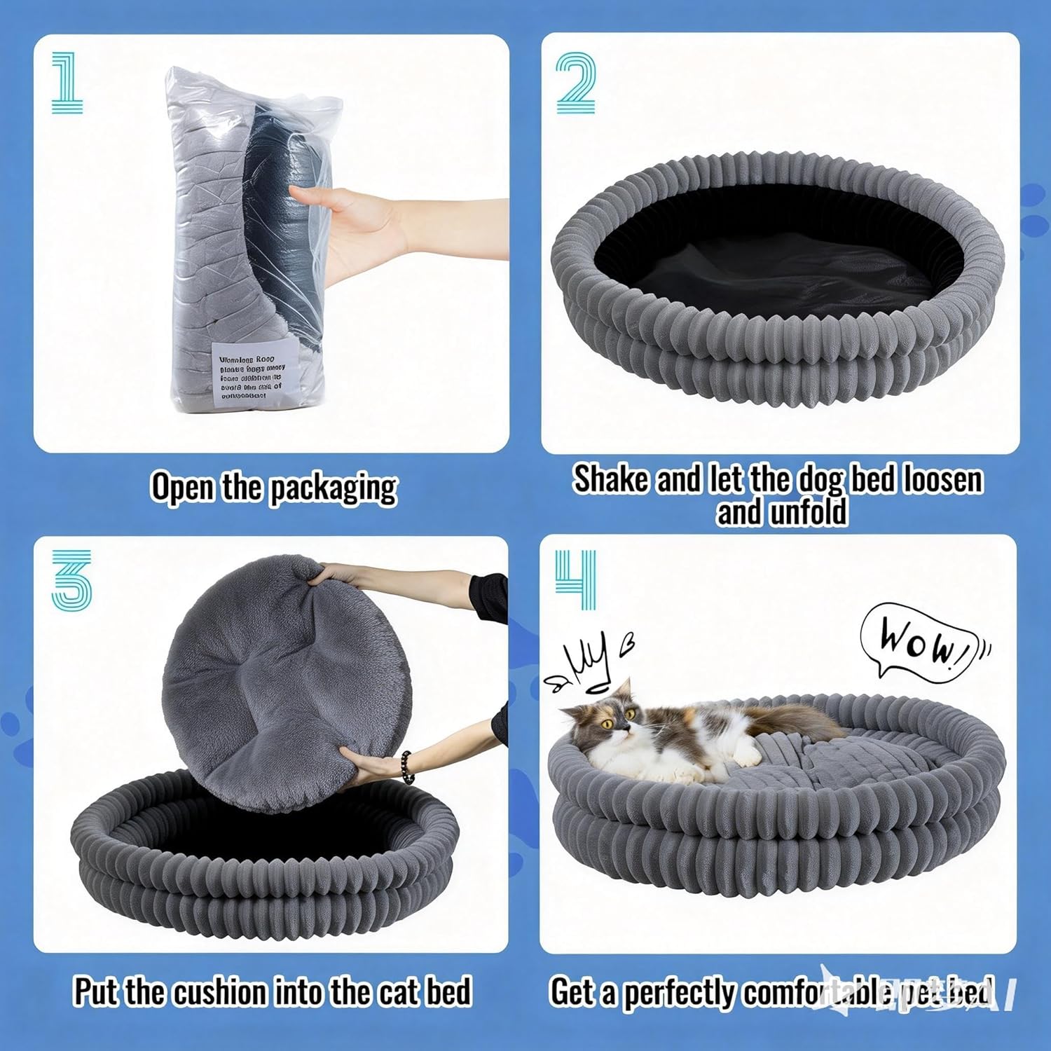 Washable Cat Bed Donut Dog Beds for Small Dogs with Corduroy Fleece Super Soft Pet Bed for Puppy and Kitten,20 * 20 * 6",Grey