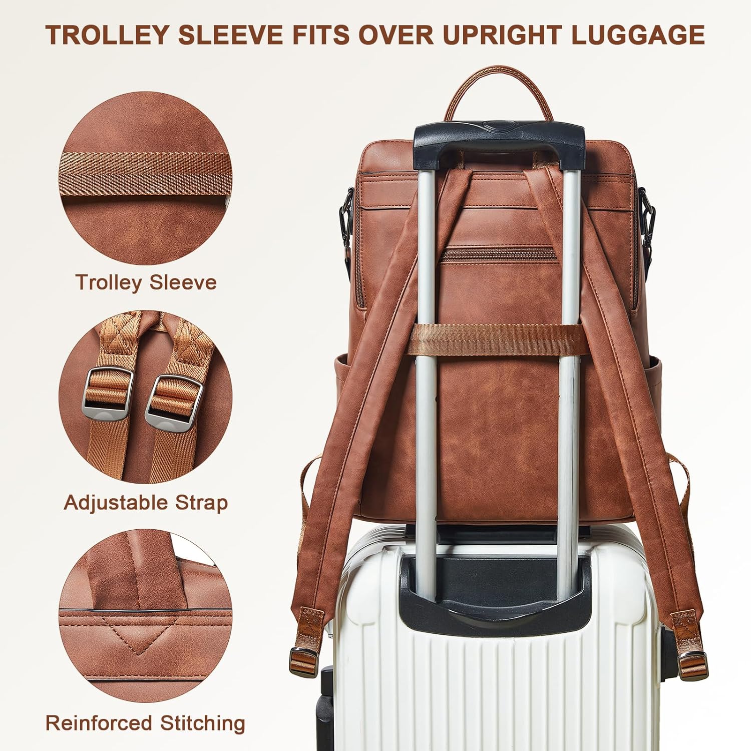 Shrrie Laptop Backpack for Women 15.6 inch,Travel Leather Backpack Purse Nurse Teacher Carry on Backpack Computer Bag,Professional Water-Resistant College Business Work Casual Daypack,Nubuck Brown