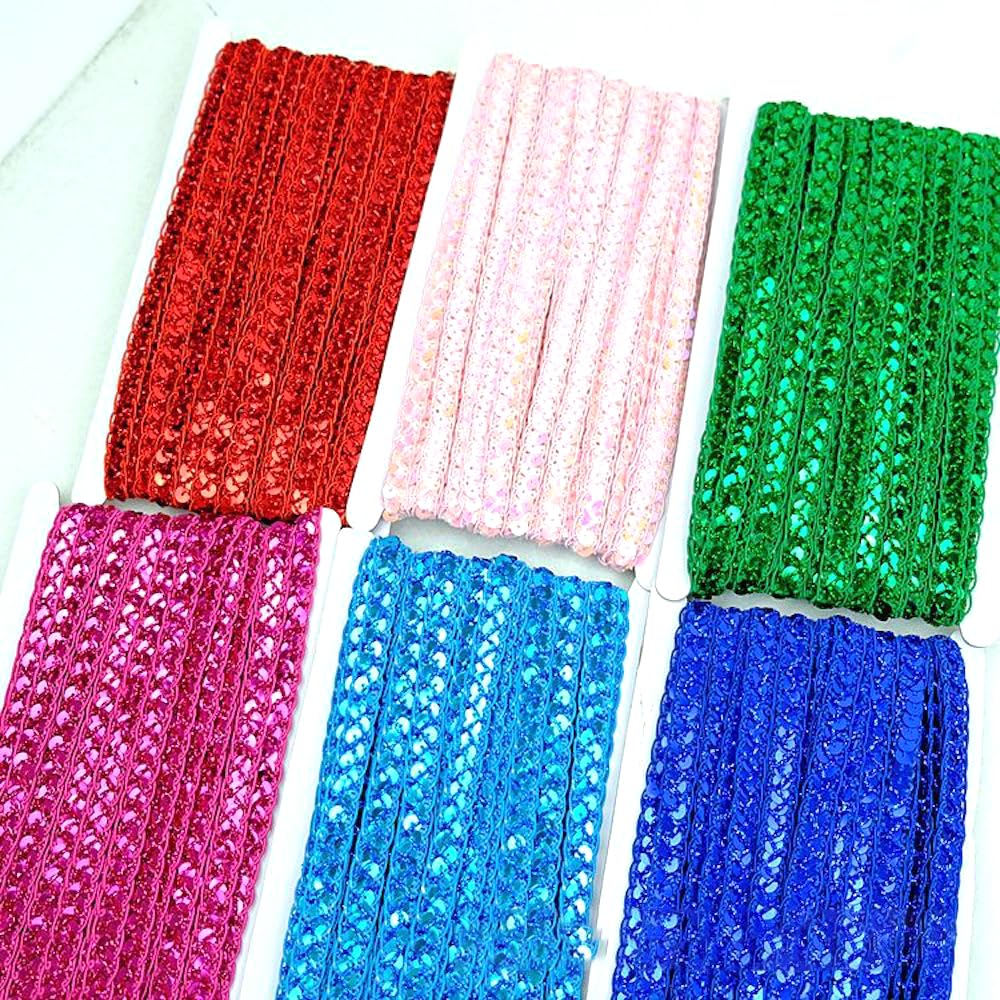 Nastro Paillettes Glitterato - Treccia Onde Blu Reale - 7mm X 13m Per Craft E Cucito - Foto 5