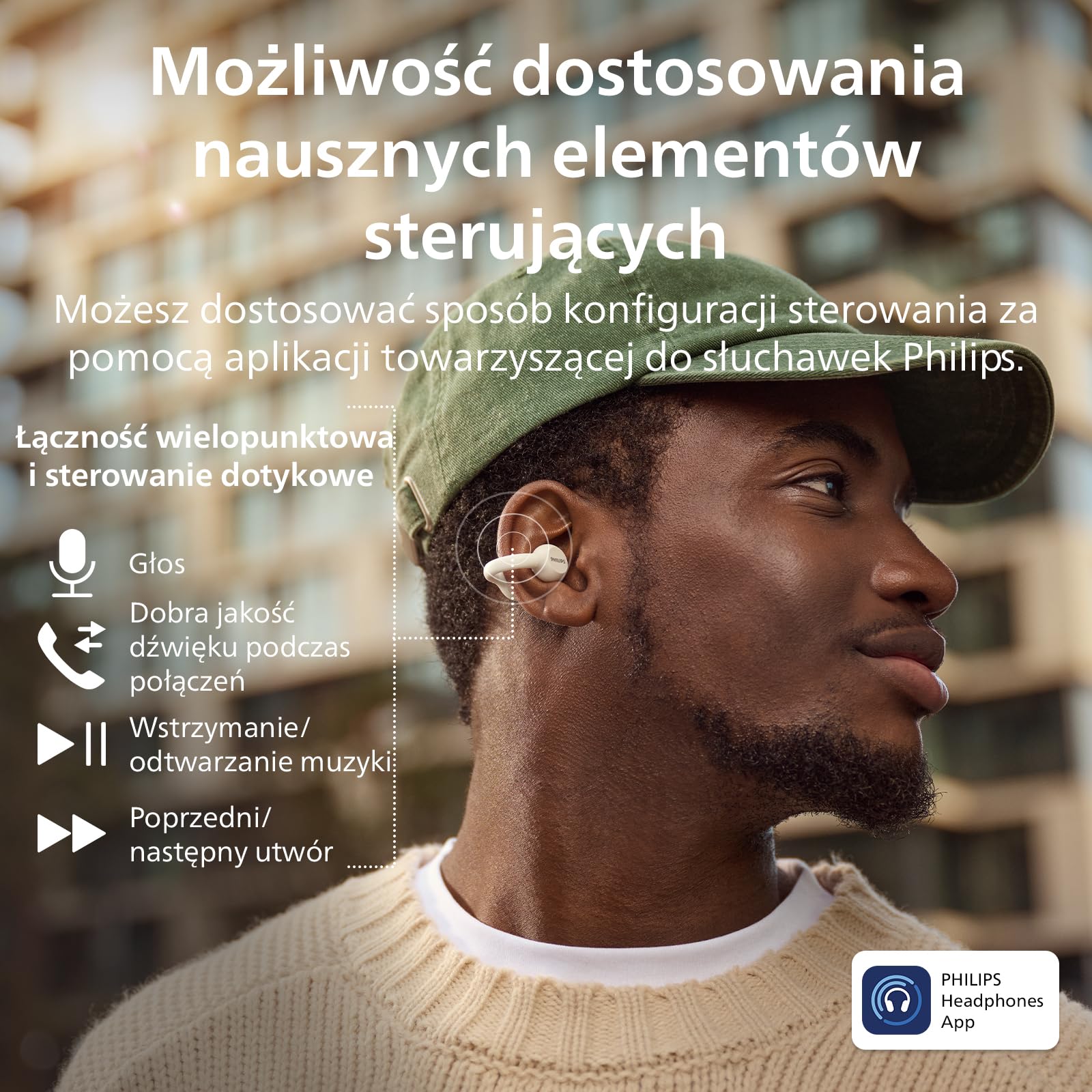 Philips TAQ2000WT nauszniki, styl prawdziwe, bezprzewodowe, otwarte ucho, wielopunktowe słuchawki douszne, 28 godzin odtwarzania, kieszonkowe etui ładujące, wyraźne połączenia, idealne do dojazdów do