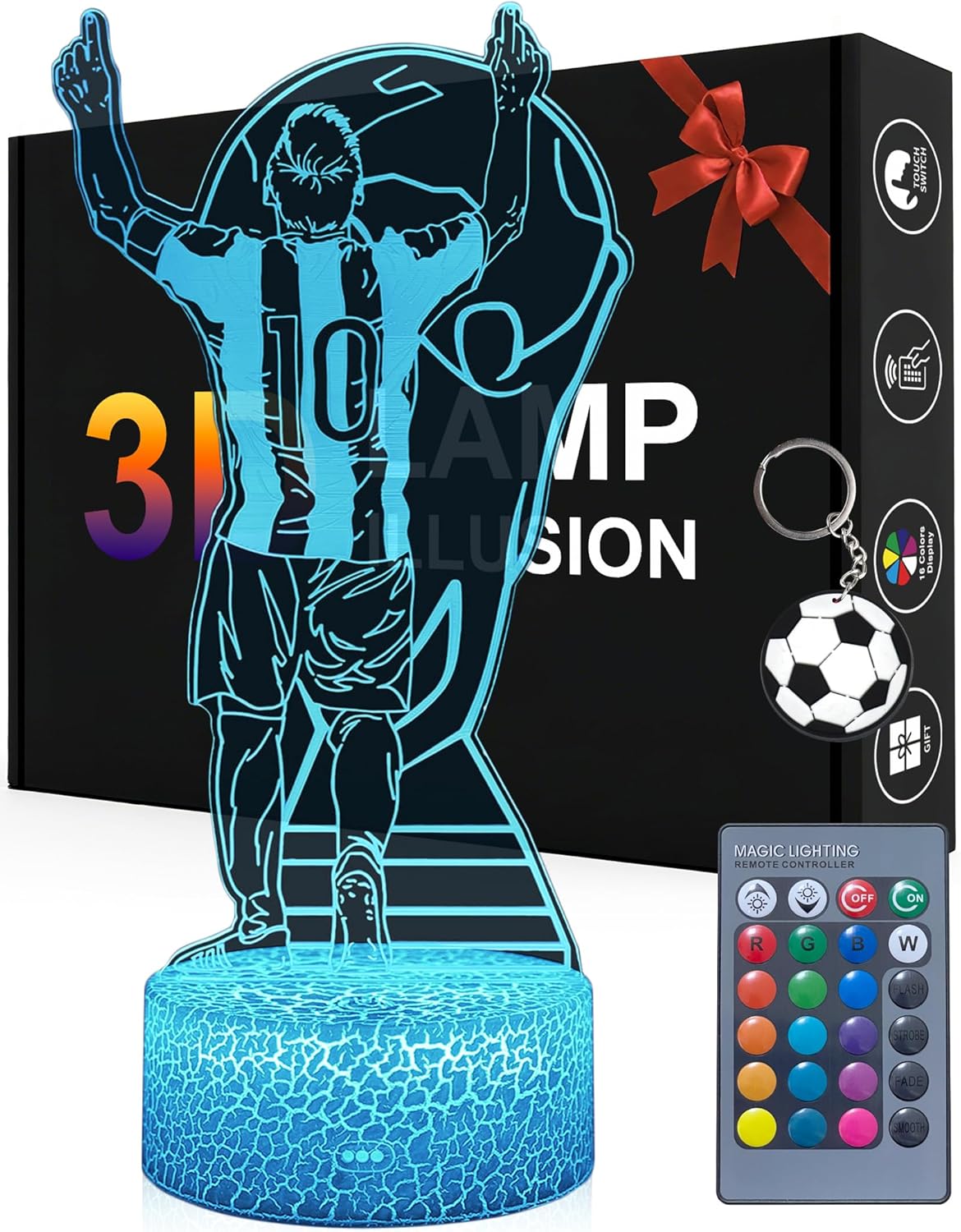  Magiclux Argentina Football Player #10 Night Light for Boys,16 Color Changing Dimmable with Remote Room Soccer Decor,Desk Lamp for Football Fans Kids Teens Men Birthday Christmas Gifts [Energy Class G] 