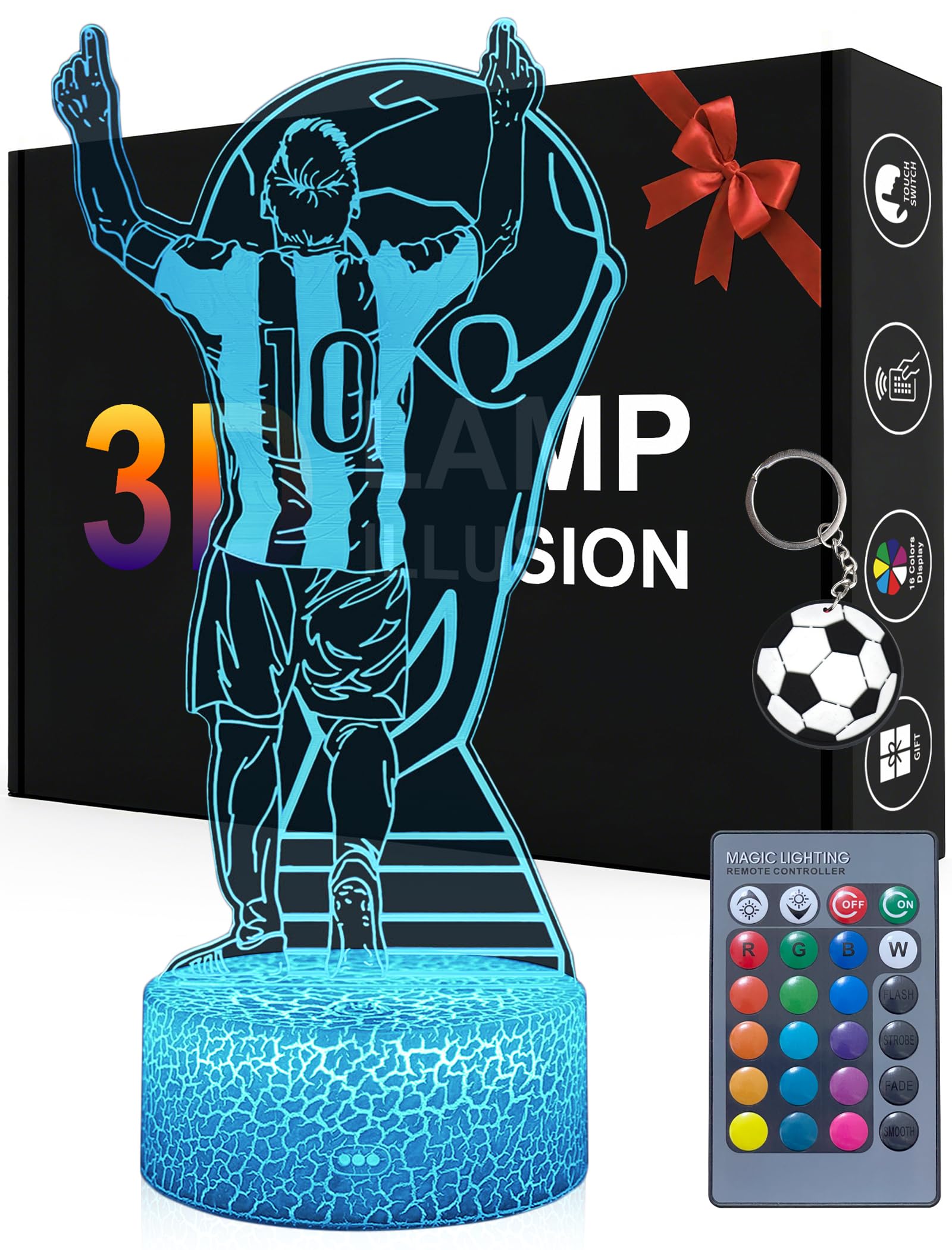 Magiclux Argentina Football Player #10 Night Light for Boys,16 Color Changing Dimmable with Remote Room Soccer Decor,Desk Lamp for Football Fans Kids Teens Men Birthday Christmas Gifts