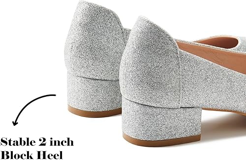 Miniatura 6 de hingswink Womens Black Silver White Pumps for Women 1.4 Inch Shoes for Women Low Heel Closed Toe Dress Shoes for Women Comfortable Dressy Low Heel