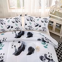 Vista 35 de CVHOUSE Juego de ropa de cama con diseño de panda, juego de edredón individual con panda y 2 fundas de almohada, lindo juego de colcha kawaii