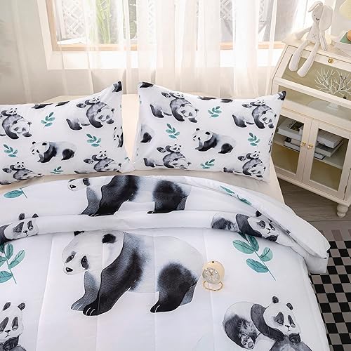 Miniatura 35 de CVHOUSE Juego de ropa de cama con diseño de panda, juego de edredón individual con panda y 2 fundas de almohada, lindo juego de colcha kawaii