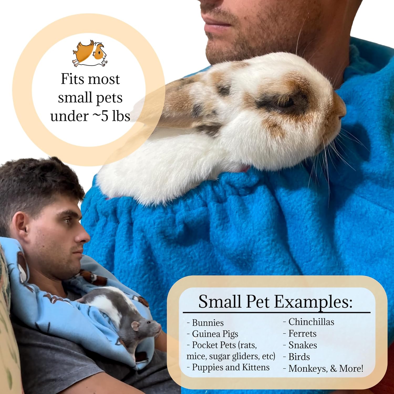 Bonding Scarf for Small Pets | Perfect for Guinea Pigs, Rats, Chinchillas, Hedgehogs, Ferrets, Puppies, Kittens, & More! (Galloping Guinea Pigs)