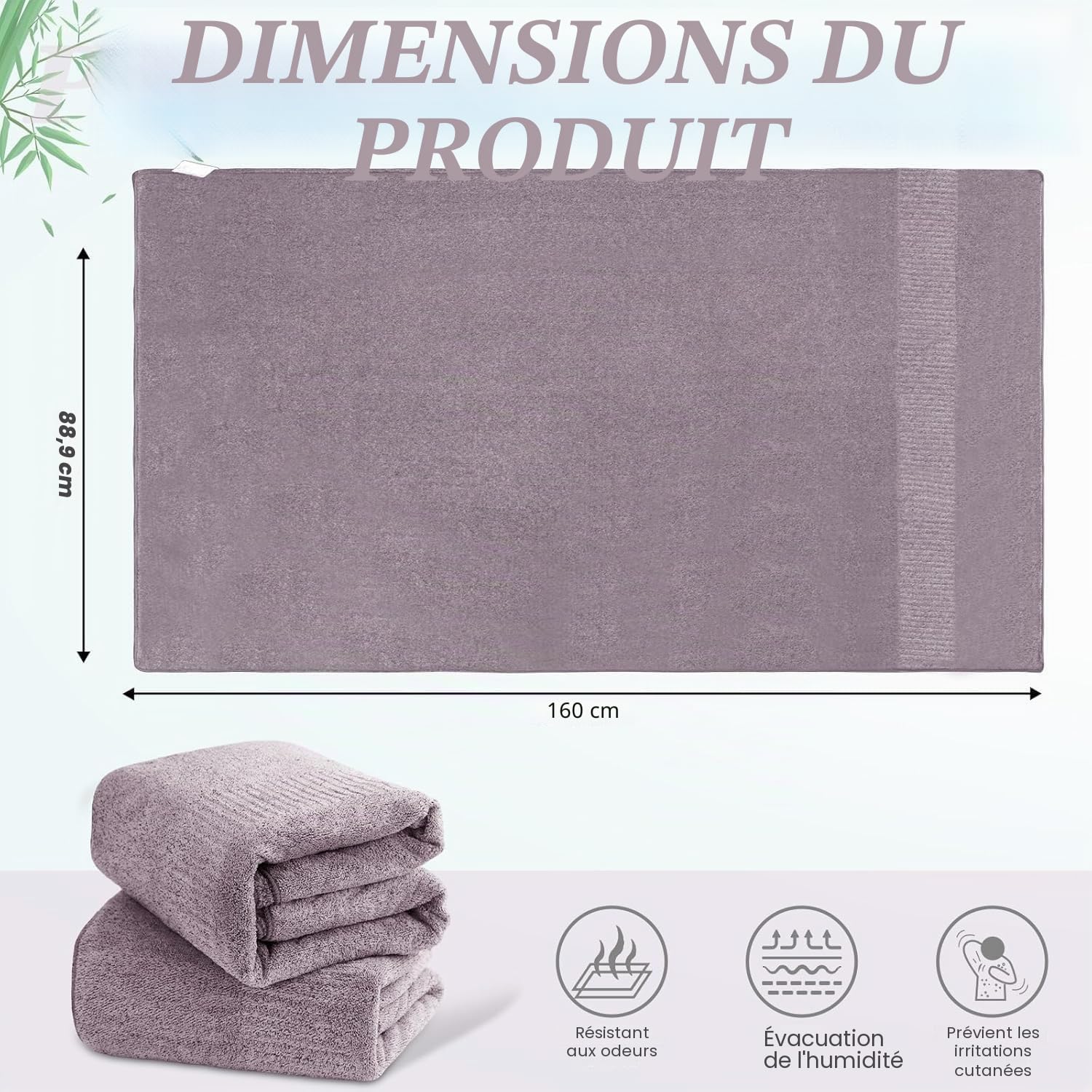 SEISSO 2 Serviettes de Bain Bambou 88.9x160 cm Grand Format, Extra Douces, Haute Absorption, Séchage Rapide, Couleur Violette XXL