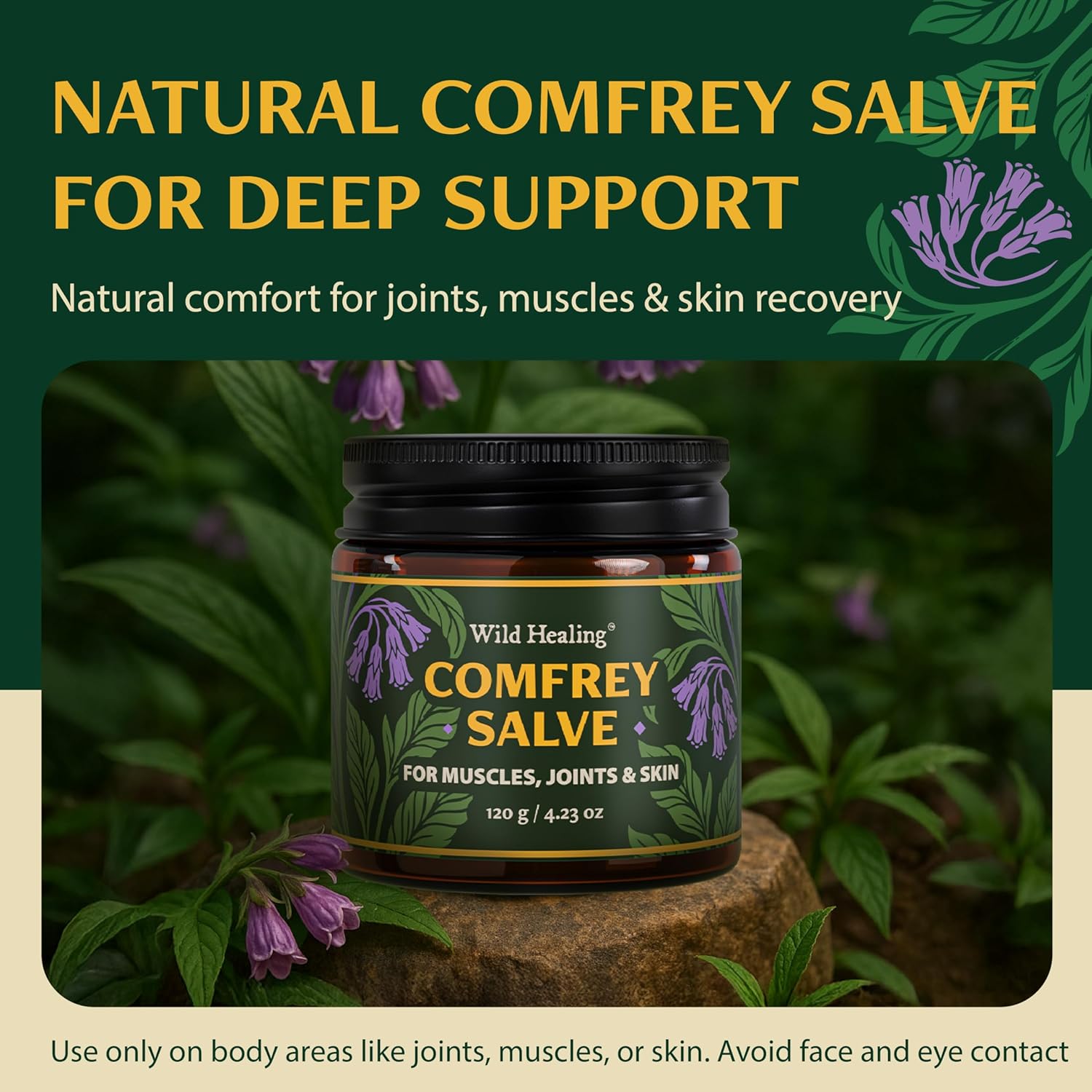 Wild Healing Comfrey Salve – Concentrated Herbal Balm with Arnica, Magnesium & MSM – Soothing Botanical Cream for Joints, Muscles & Dry Skin – 4.23 oz - Image 2