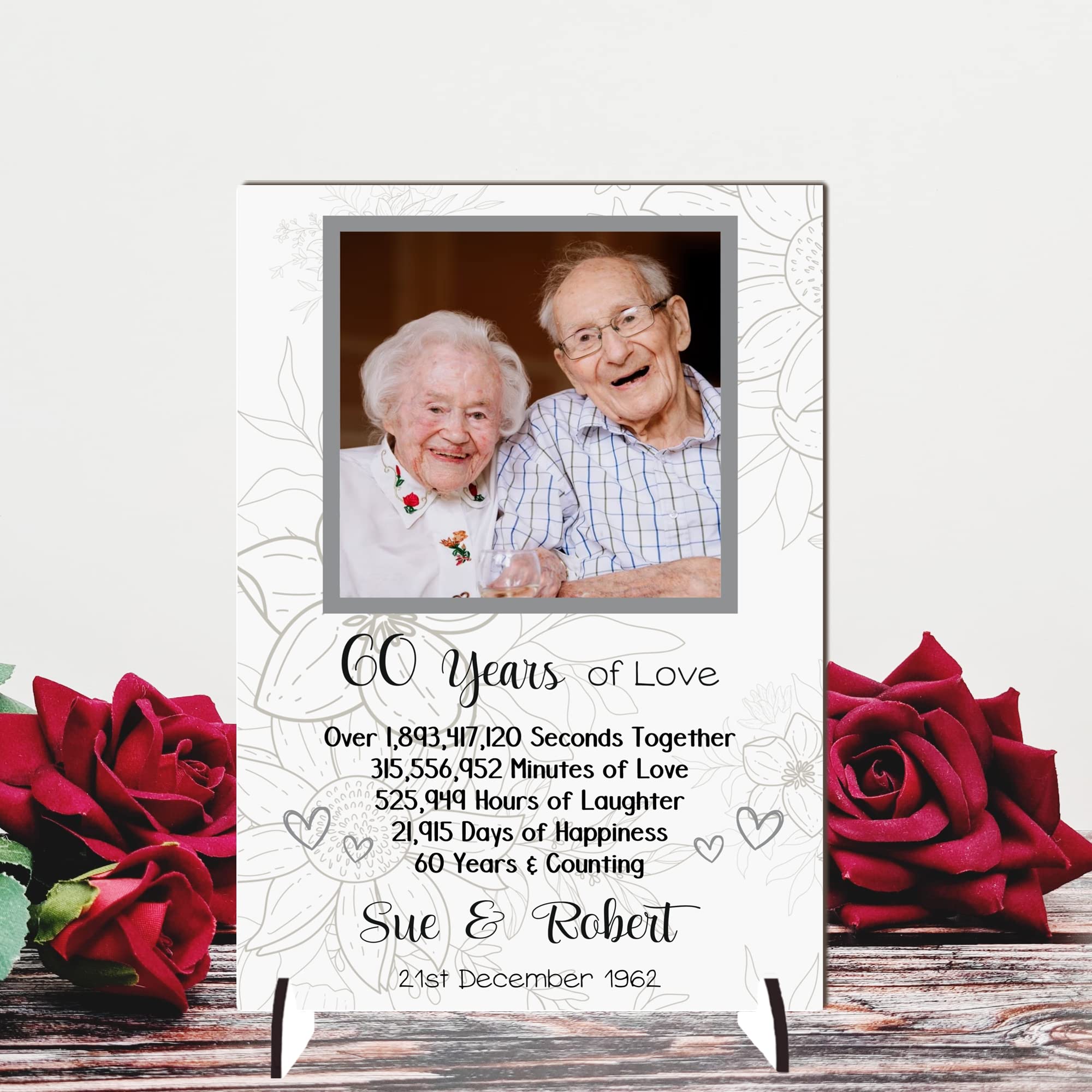 Personalised Anniversary Plaque - Custom A5/A4 MDF & Acrylic Sign - Milestone Anniversaries (1st, 25th, 30th, 35th, 40th, 45th, 50th, 55th, 60th (9. 60th Anniversary, Mdf Wood A4 30cm x 21cm)