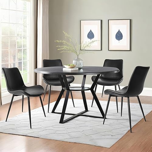 Miniatura 3 de CangLong Juego de 4 sillas de comedor, sillas de cocina de piel sintética negra, modernas sillas laterales tapizadas, sillas decorativas sin brazos