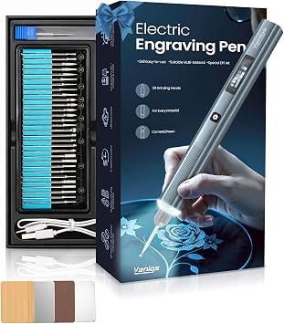 Vanlgs Engraving Pen for Metal Wood Glass Plastic Gift for Teens, Grey Pro | Engraving Tool with LED Lights, 5 Variable Speed, Rechargeable 31Bits DIY Craft Kit fot Adults Beginners
