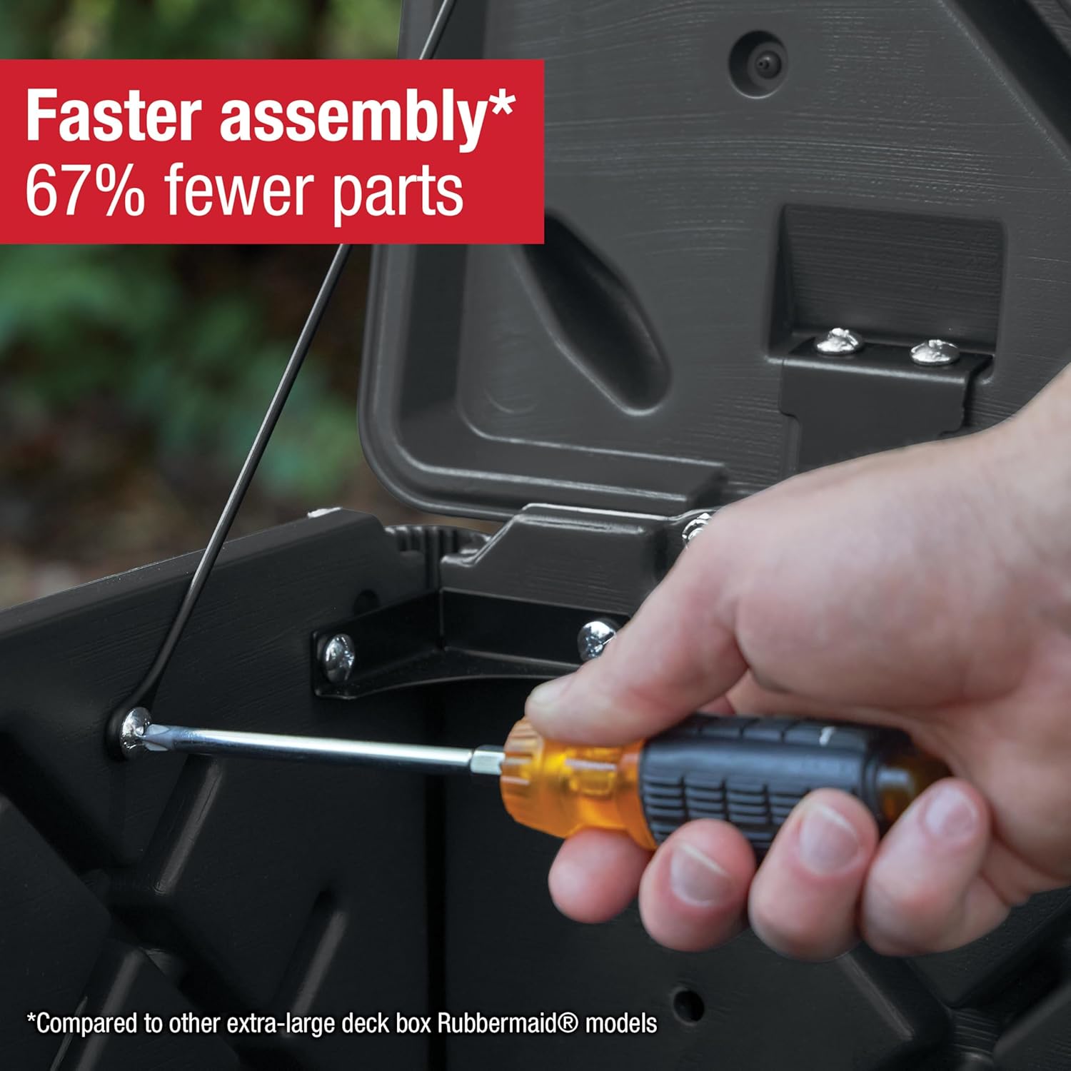 Rubbermaid Medium Resin Outdoor Storage Deck Box (74 Gal), Weather Resistant, Black, Deck Organization for Home/Backyard/Pool Chemicals/Toys/Garden Tools/Porch/Patio Cushions Medium Charcoal image 7 of 7 B0BT87HJ5H