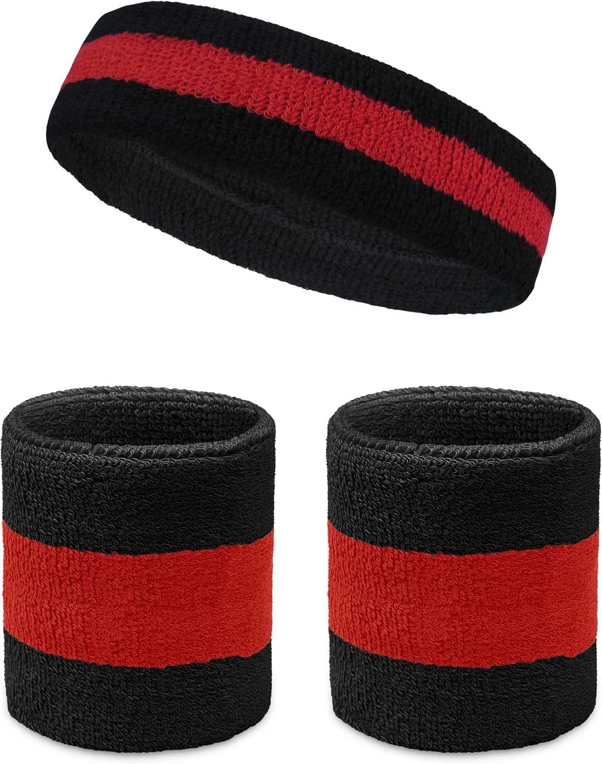 COUVER 2 Colors Sweatband Set (3-Pack) - Cotton Terry Cloth