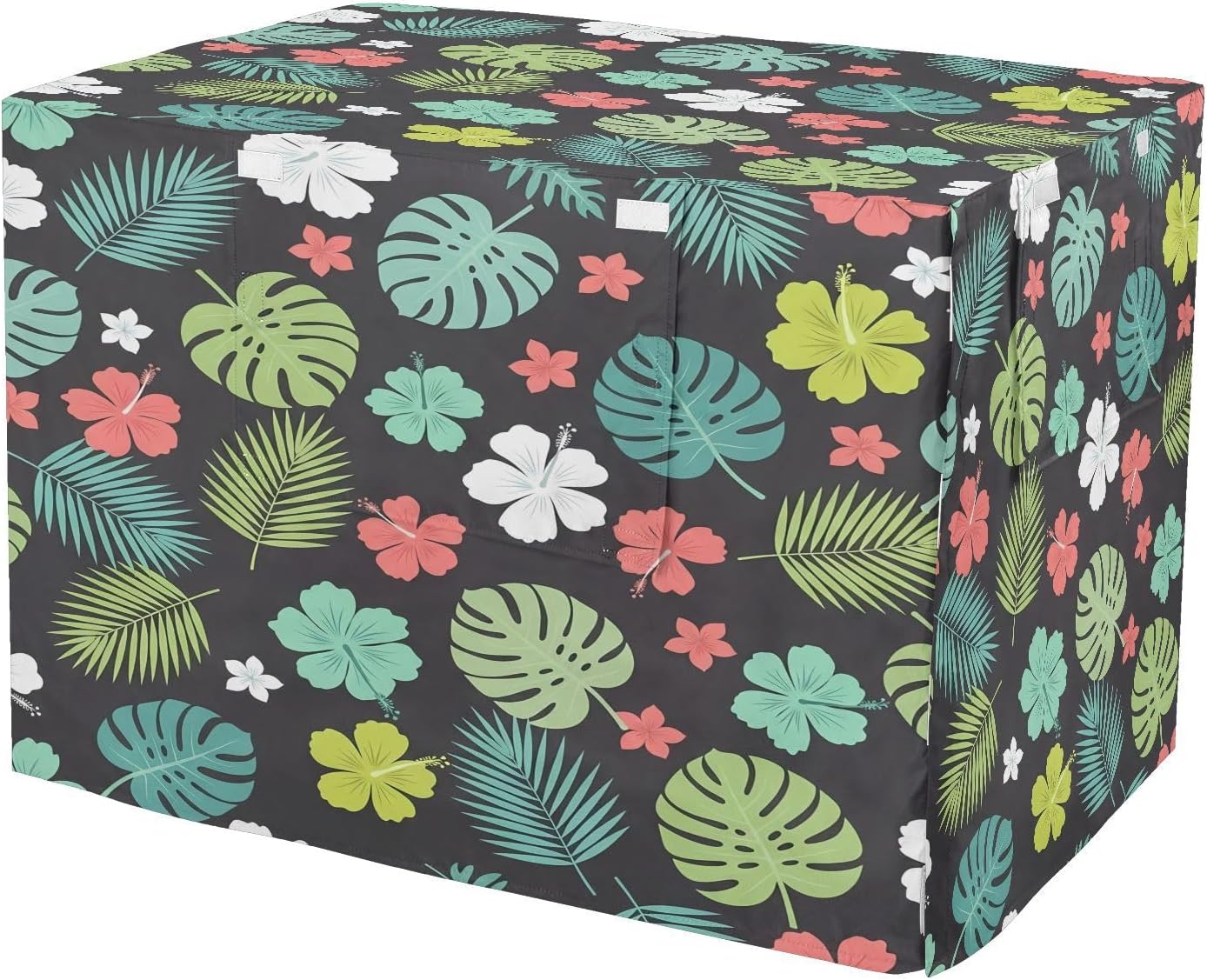 Tropical Leaves Dog Crate Cover 600D Oxford Pet Kennel Cover with Mesh Window for Dog Cages, Windproof Waterproof Machine Washable, 42"x28"x30"