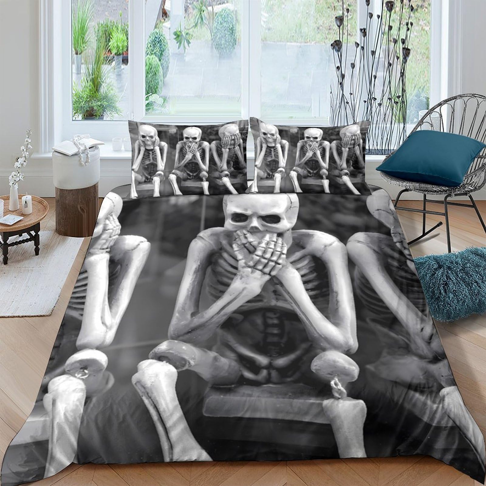 Ctjqhvkz Style-8 3D Printed Skeleton Art Fitted Sheet Microfiber Black Gothic Skull Bed Cover For Bedroom Guest Room Dorm Mattress Decor Single（135X200cm）