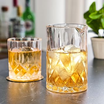 Viski Crystal Cocktail Mixing Glass - Cocktail Pitcher Mixing Glass in Thick Base Design and Pour Spout Bartending Glasses - Barware Mixing Essentials 500 ML
