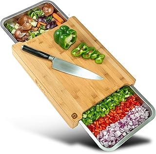 naturlik Snijplank XL met magnetische bakjes - praktische keukenhulp - bamboe snijplank met dienblad - houten snijplank keuken