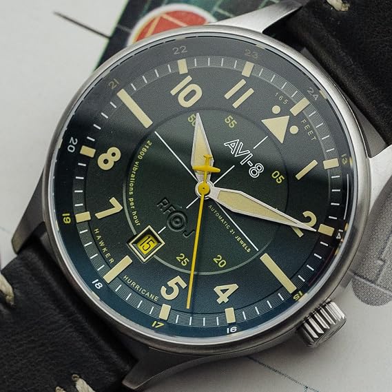 AVI-8 Men's 43mm Hawker Hurricane Kent Automatic Ve-Day 80th Limited Edition Watch with Leather Strap AV-4094