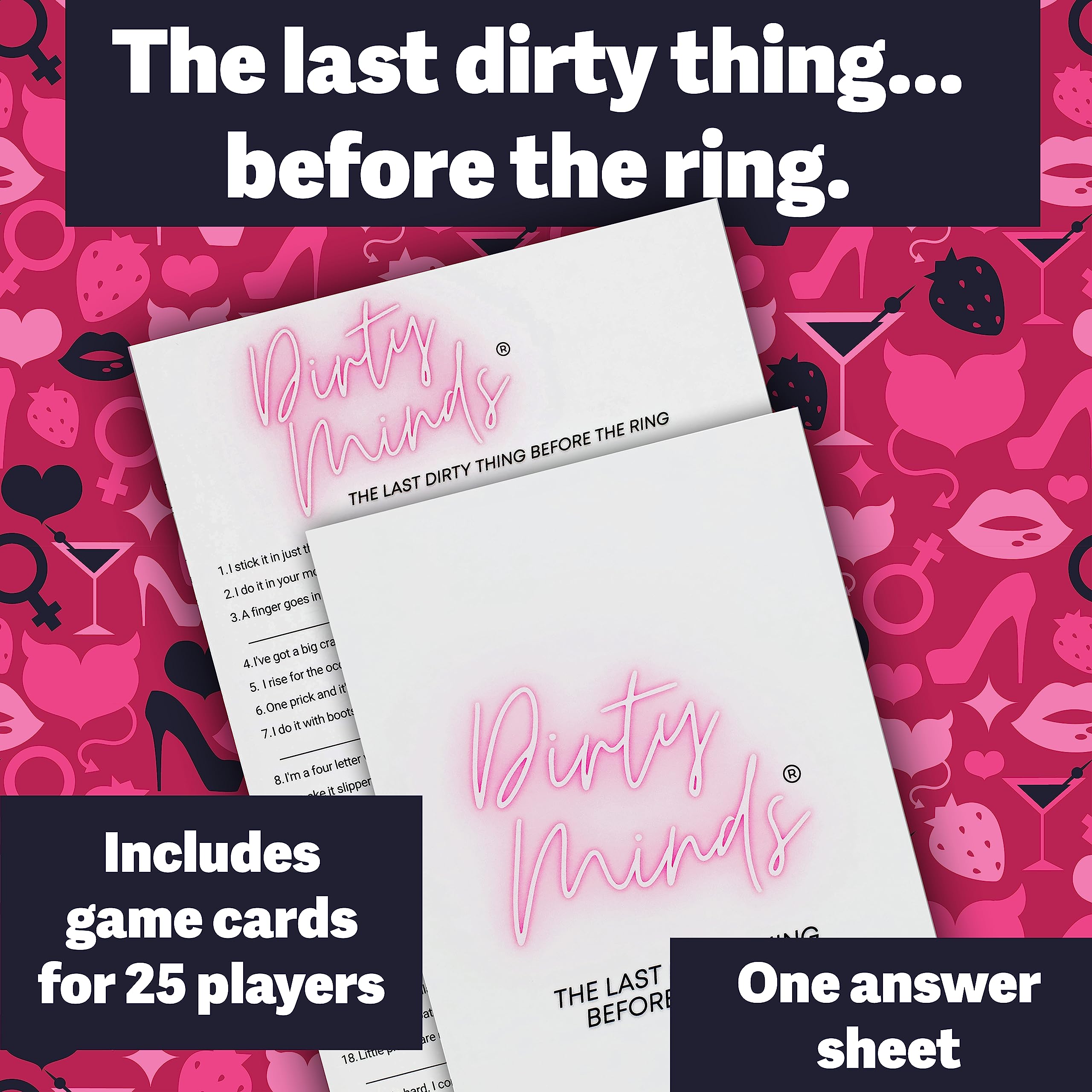 TDC Games Dirty Minds Bachelorette Party Spiele für Erwachsene, Brautdusche Spiele Quiz mit frechen Hinweisen für 25 Gäste, Erwachsenenspiele für Spieleabend, Paarspiele für Erwachsene, lustige